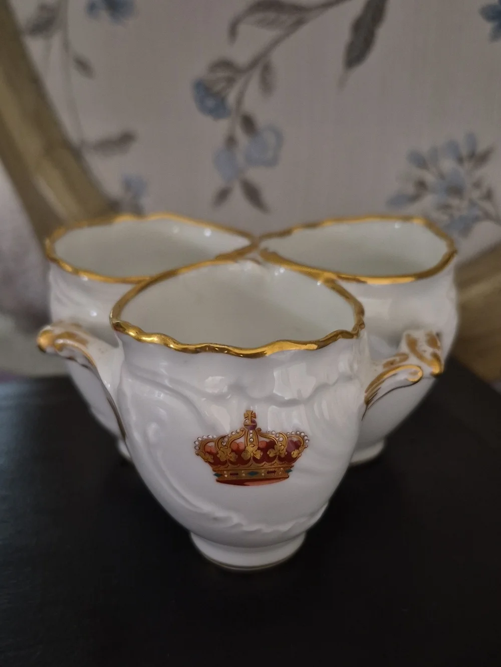 Antique Haviland Limoges Triple Condiment Server Red & Gold Crown Crest, Circa